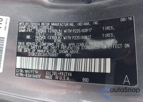 2017 Toyota Sienna Le 8 Passenger from USA, damaged, VIN 5TDKZ3DCXHS768887